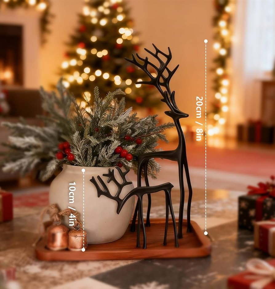 Metal Reindeer Christmas Decor, Reindeer Statues Imitation Metal Reindeer Sculpture, Black Finish... | Amazon (US)