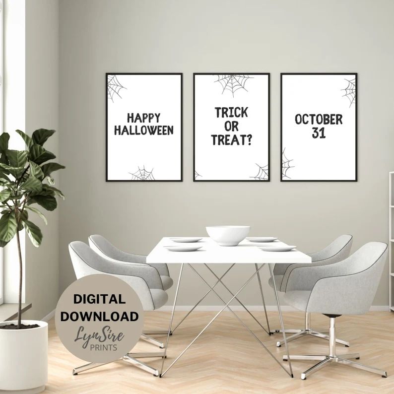 Set of 3 Black and White Halloween Prints Halloween Printable - Etsy | Etsy (US)