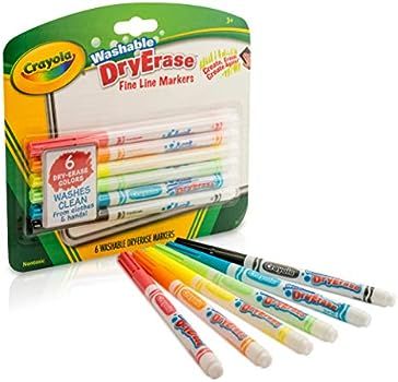 Crayola Dry Erase Markers, Fine Line, Classroom & School Supplies Assorted, 6 Pack | Amazon (US)