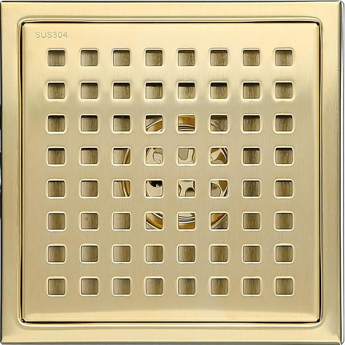 6 Inch Square Shower Floor Drain with Removable Cover Grid Grate,SUS304 Stainless Steel Brushed G... | Amazon (US)