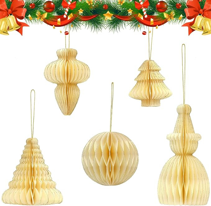 5 PCS Hanging Honeycomb Paper Christmas Trees Decorations, 3D Mini Glitter Edge Christmas Tree Or... | Amazon (US)