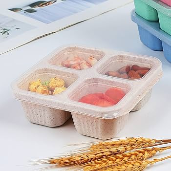4 Pack Bento Snack Containers Set， 4 Compartment Food Storage Containers Wheat Straw Meal Prep ... | Amazon (US)