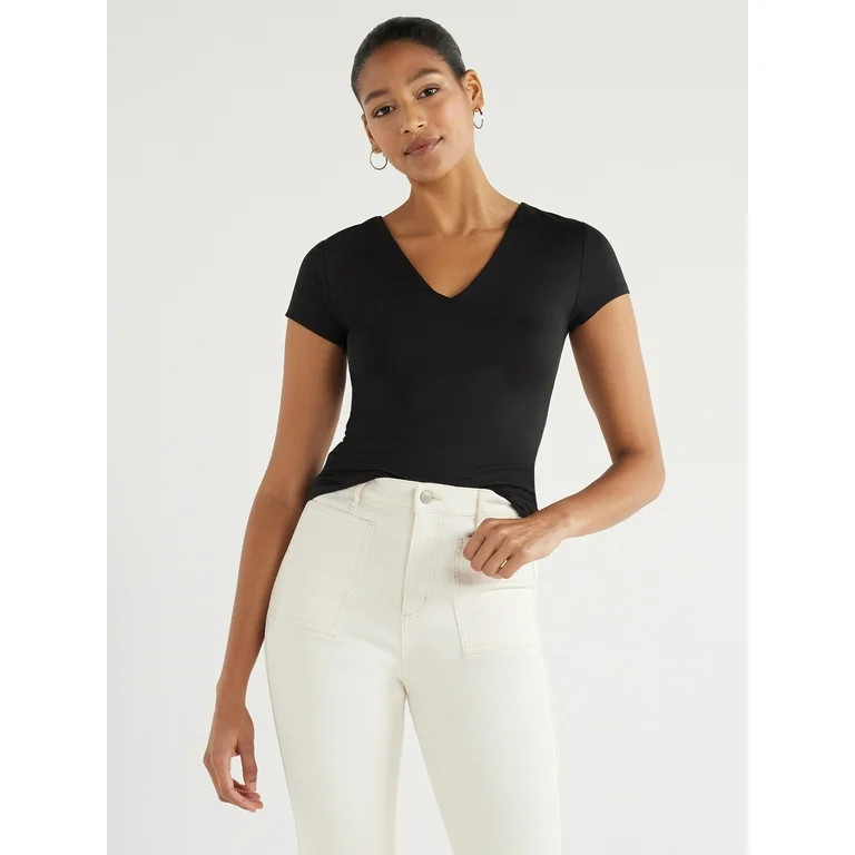 Scoop Women's Short Sleeve Contour V-Neck Tee, Sizes XS-XXL | Walmart (US)