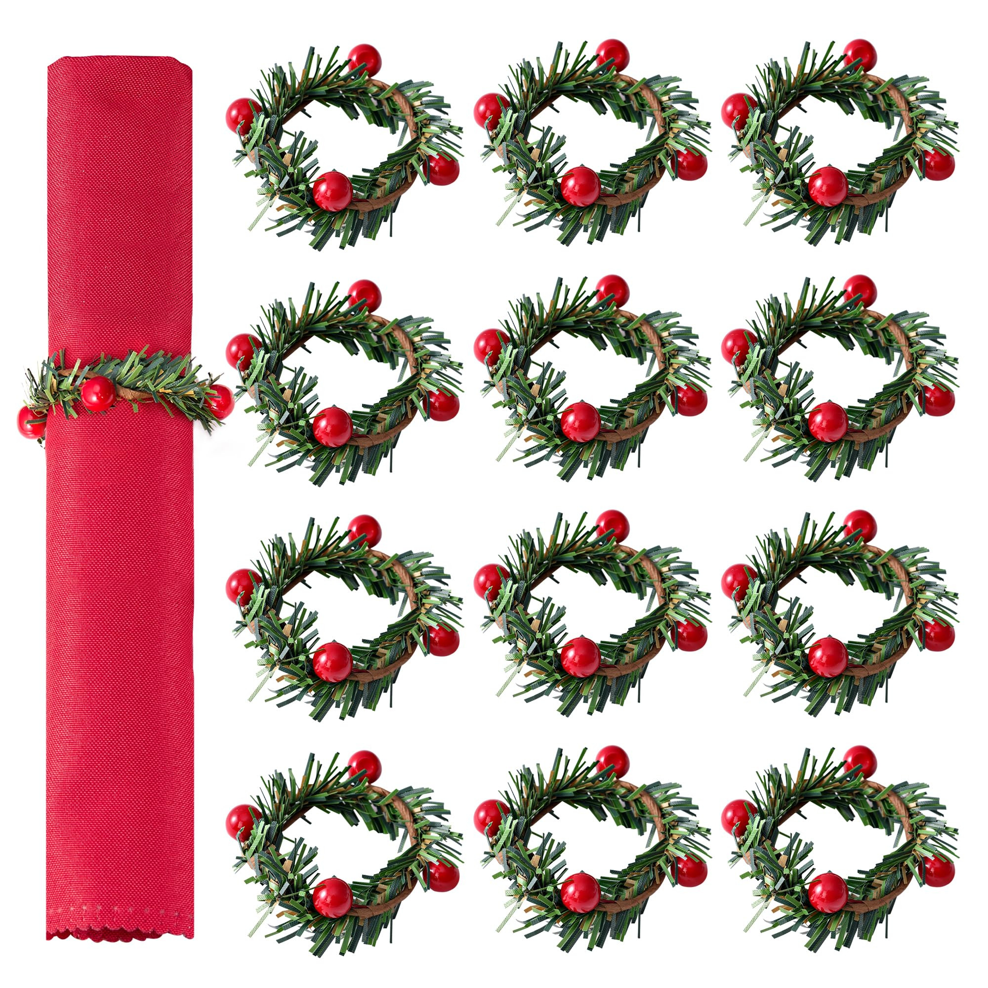 APTWOW Christmas Napkin Rings Set of 12 - Red Berry Wreath Napkin Holder, Holiday Christmas Napki... | Amazon (US)