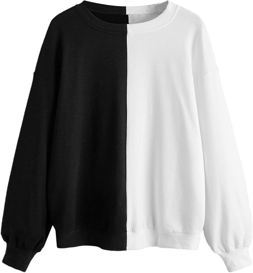 SweatyRocks Women's Color Block Round Neck Long Sleeve Pullover Sweatshirt | Amazon (US)