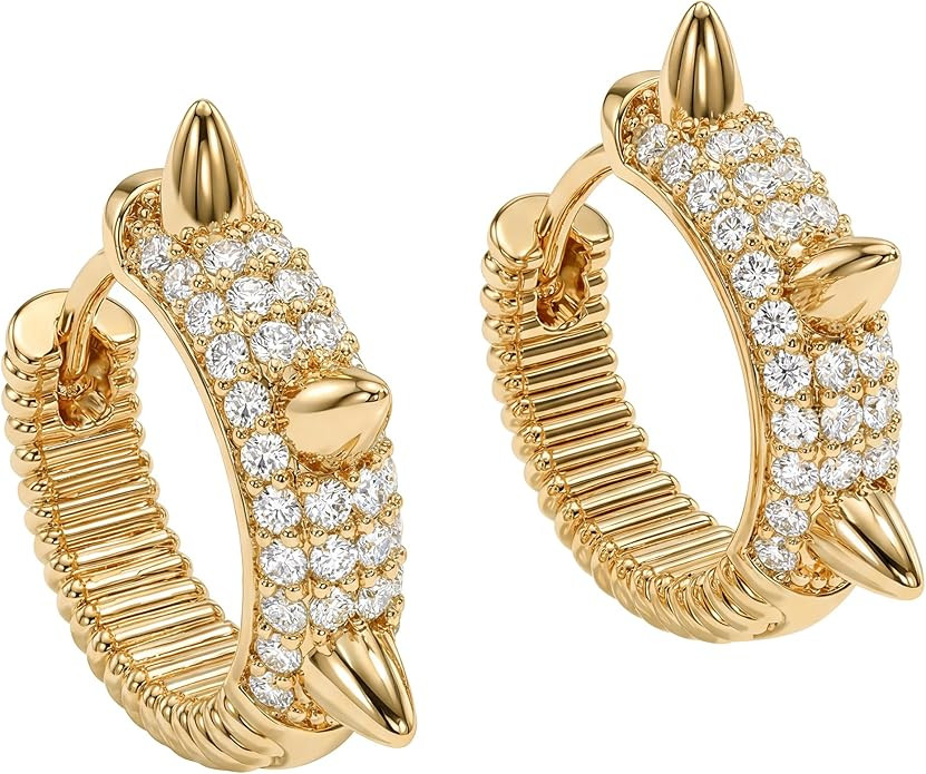 MEVECCO Gold Spike Hoop Earrings for Women 18K Gold Plated Hoop Earrings Handmade Tiny Minimalism... | Amazon (US)