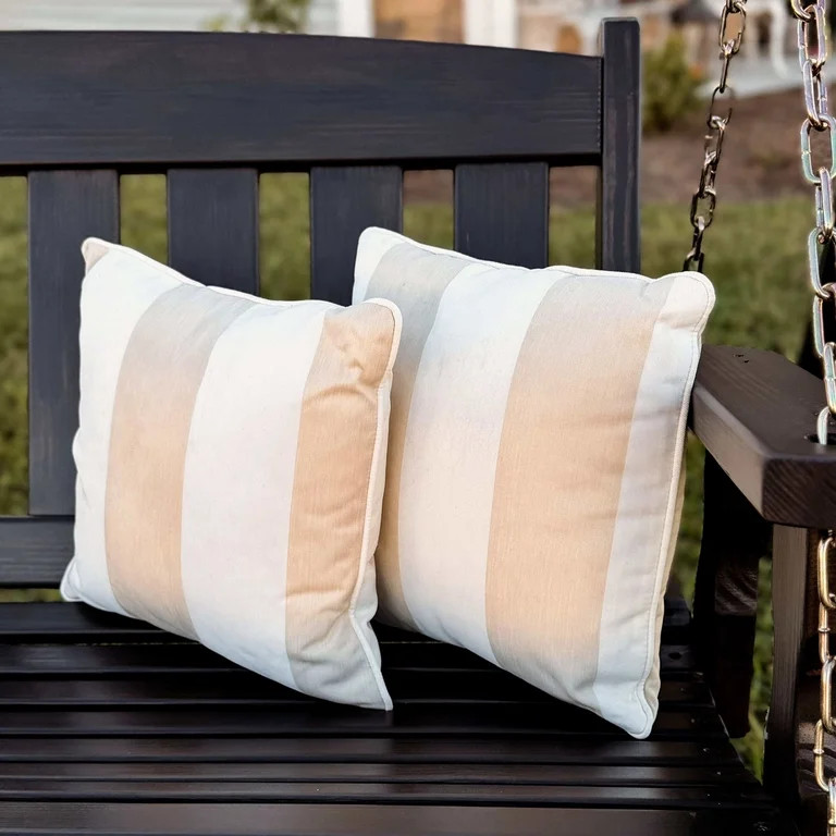 East Green 14 x 14" Square Outdoor Accent Pillow, Flax Tan Stripe | Walmart (US)