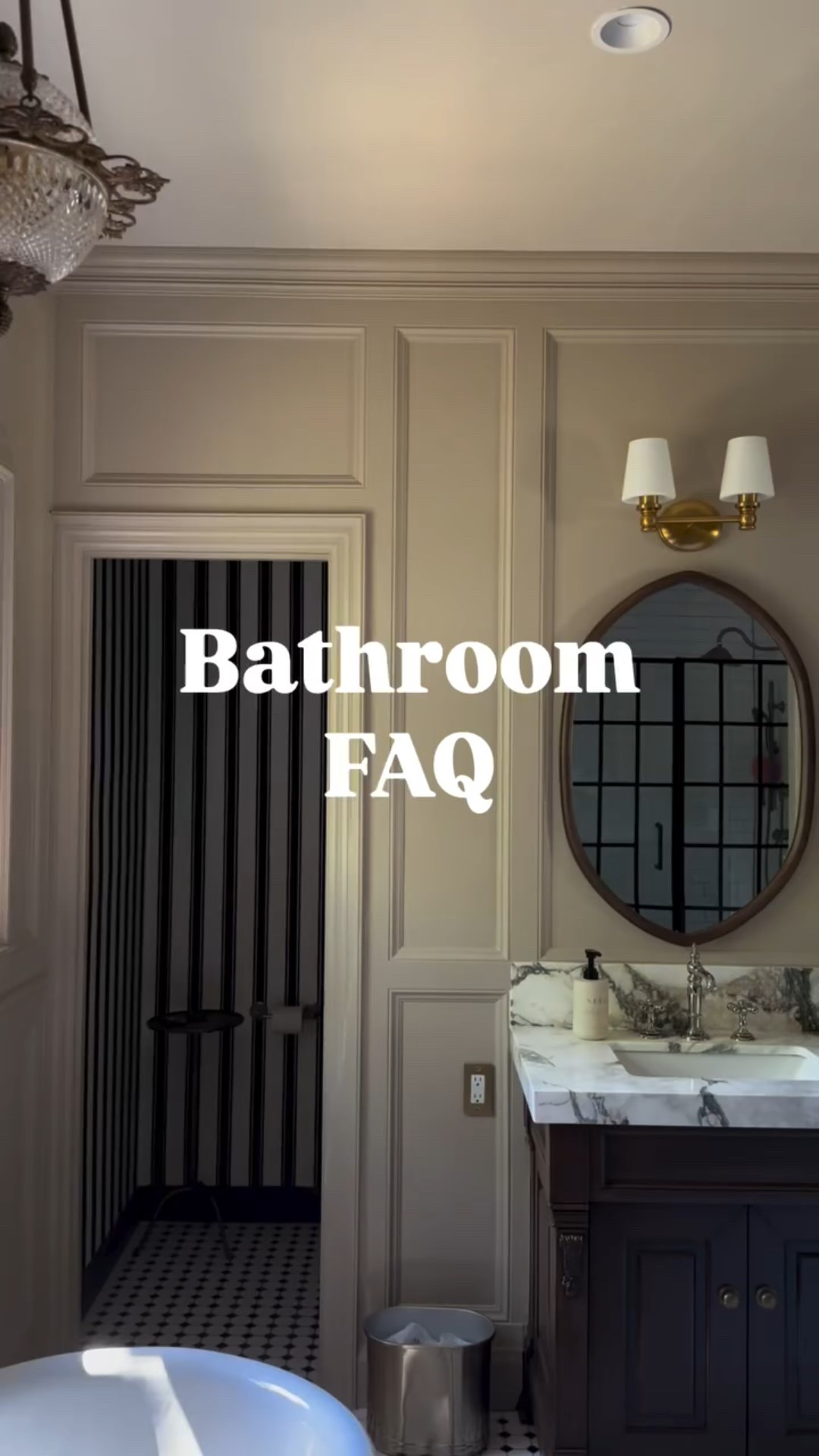 Answering your most frequently asked questions about the primary bathroom renovation!

Paint color: Walls and trim are Jitney and the ceiling is Stirabout—both in Flat Eggshell by @farrowandball 

Vanity flip: My favorite trick in the book that requires no stripping and just a light scuff! I used @retiqueitliquidwood (4 coats total) and topped it with 2 coats of Dark Walnut gel stain by @varathane The finish is to die for.

Countertop: Calacatta Fiorto marble—and the best part? I found it in the remnant section and saved a ton!

Chandelier: A special antique store find, but I’ve rounded up plenty of similar options at all price points. Comment SHOP and I’ll send them straight to your inbox.

Favorite part: Taking this space from a plain white box I used to rush through to a warm, inviting retreat full of character—all by myself.

Binge my feed to see the entire transformation!

#DIY #homeimprovement #renovation #remodel #bathroomremodel #bathroommakeover #bathroom #transformation #design #diyprojects #interiordesign #beforeandafter #home #community #lovewhereyoulive 

Moody | Cozy | Cozy Interiors | Moody Aesthetic | Secondhand | vintage | home improvement | renovation | traditional | interior design | design inspo | home decor | antiques | thrifted finds | collected home | thrifting | affordable decor | DIY | facebook marketplace  | FBMP | estate sales | sustainable | upcycle | Nashville