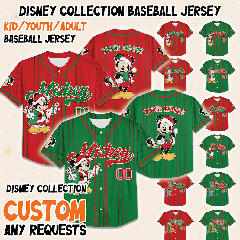 Custom Disney Mickey and friends Christmas Baseball Jerseys, Disneyland Kid Youth Adult Xmas Jers... | Etsy (US)