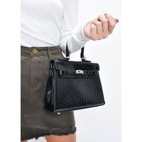 Croc Embossed Mini Tote Bag Black | Lily Lulu Fashion