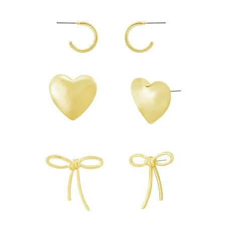 Madden NYC Women's Fashion Gold-Tone Romantic Bow & Heart Earring 3-Piece Set | Walmart (US)