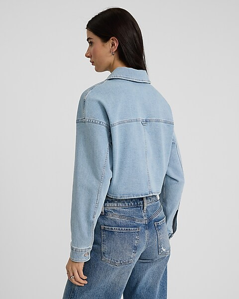 Light Wash Cropped Denim Shacket | Express