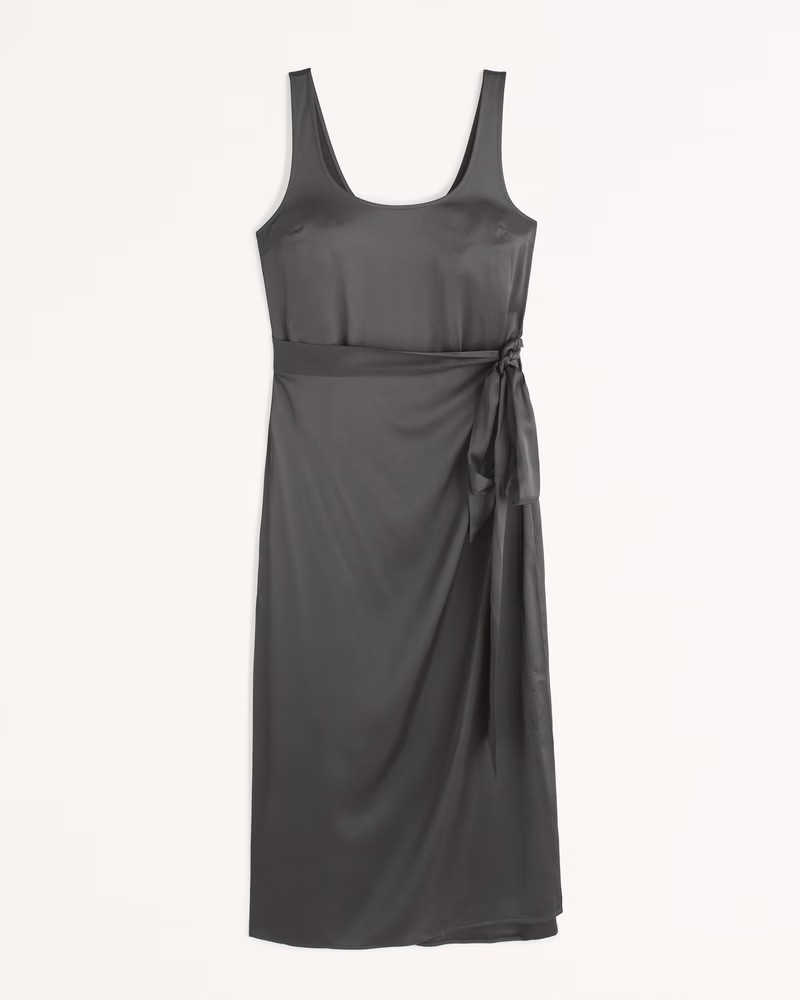 Belted Satin Slip Midi Dress | Abercrombie & Fitch (US)