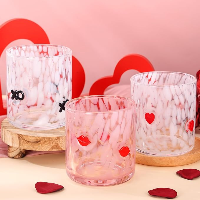 Booson 3 Pcs Valentine's Day Icon Glasses Valentine Juice Glass Cup 16oz Icon Stemless Glasses Li... | Amazon (US)