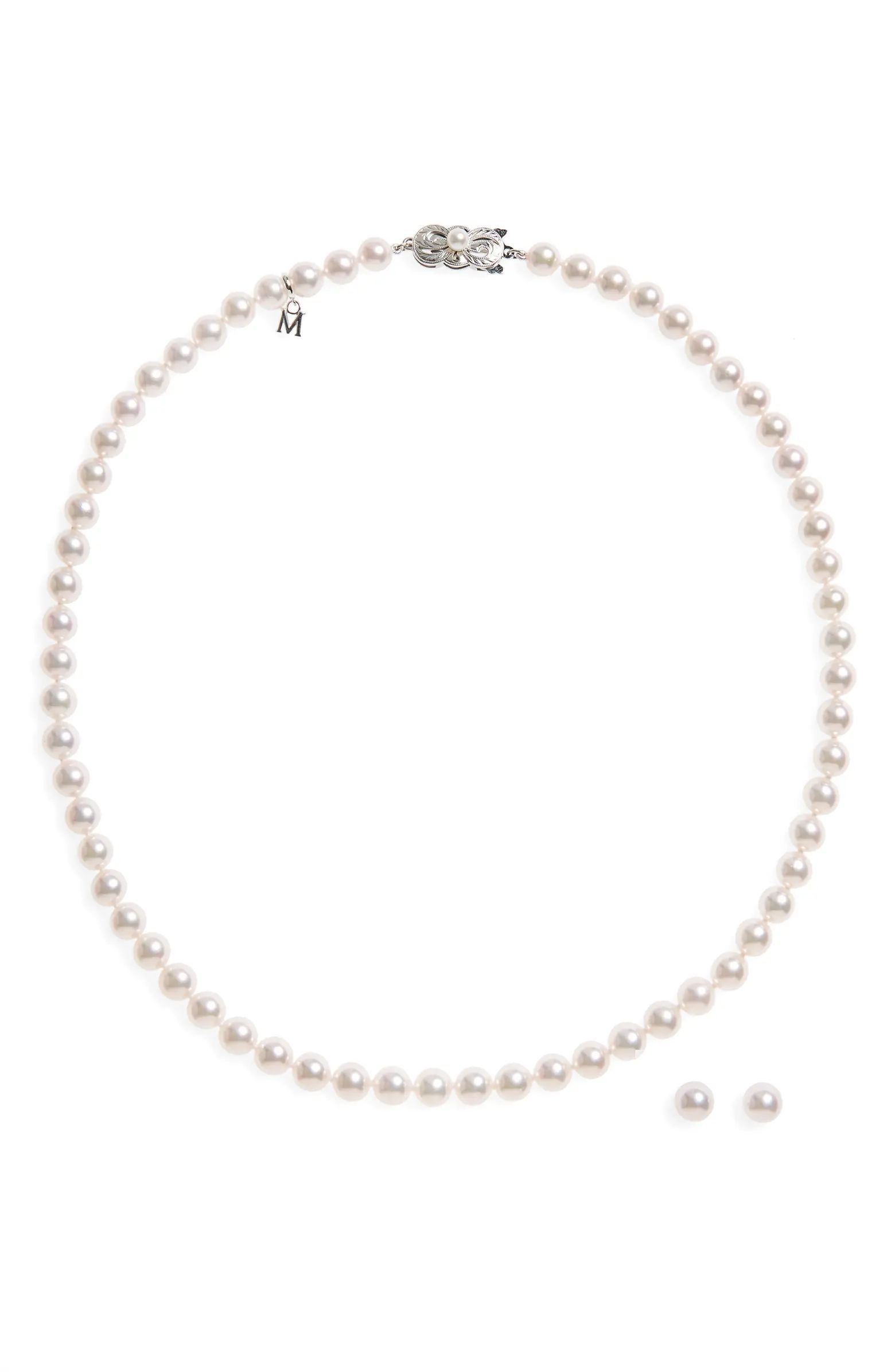 Cultured Pearl Necklace & Stud Earrings Set | Nordstrom