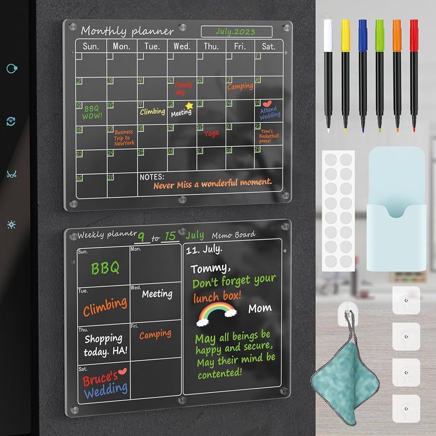 Magnetic Acrylic Calendar for Fridge,2 Pack 12"x16" Clear Fridge Calendar Dry Erase Magnetic Plan... | Amazon (US)