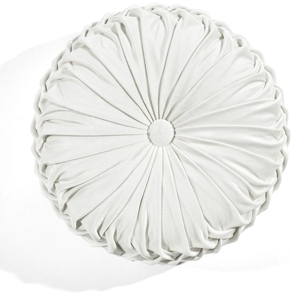 Lush Decor Round Pleated Soft Velvet Decorative Throw Pillow, 1 Count, 15" Diameter, White - Plus... | Amazon (US)