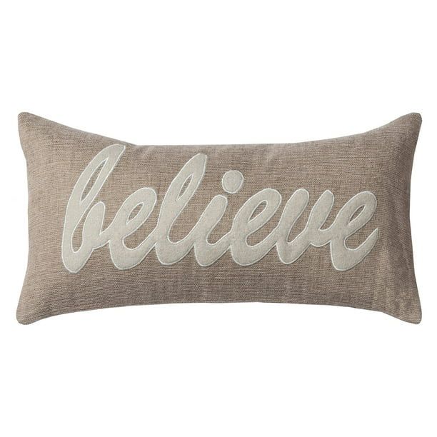 "Believe" Natural Decorative Throw Pillow With Felt Applique, 11" x 21" - Walmart.com | Walmart (US)