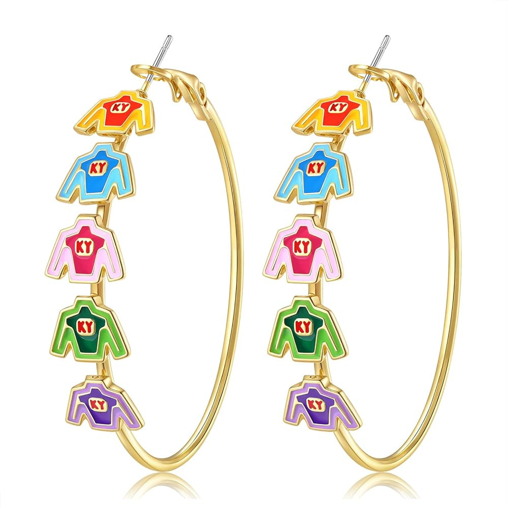Kentucky Derby Earrings for Women Race Horse Riding Suit Horseshoe Hoop Earrings Kentucky Derby O... | Amazon (US)