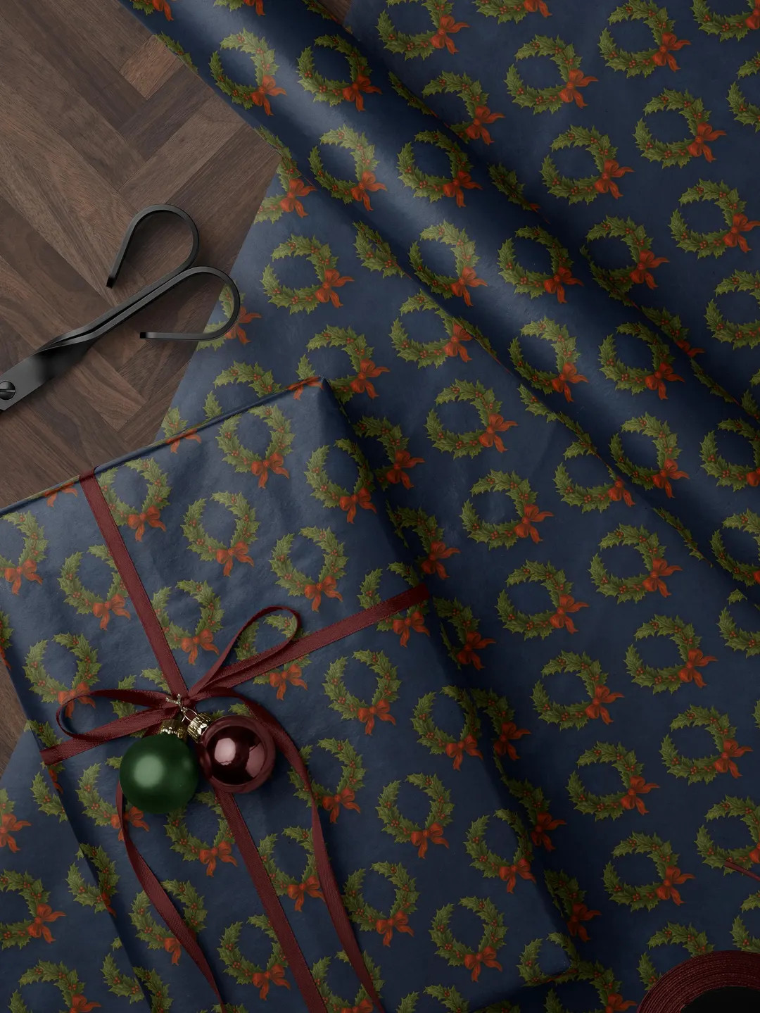 Holiday Wreath Gift Wrap Christmas Wrapping Paper Xmas Decor Elegant Gift Wrap Moody Christmas Pr... | Etsy (US)