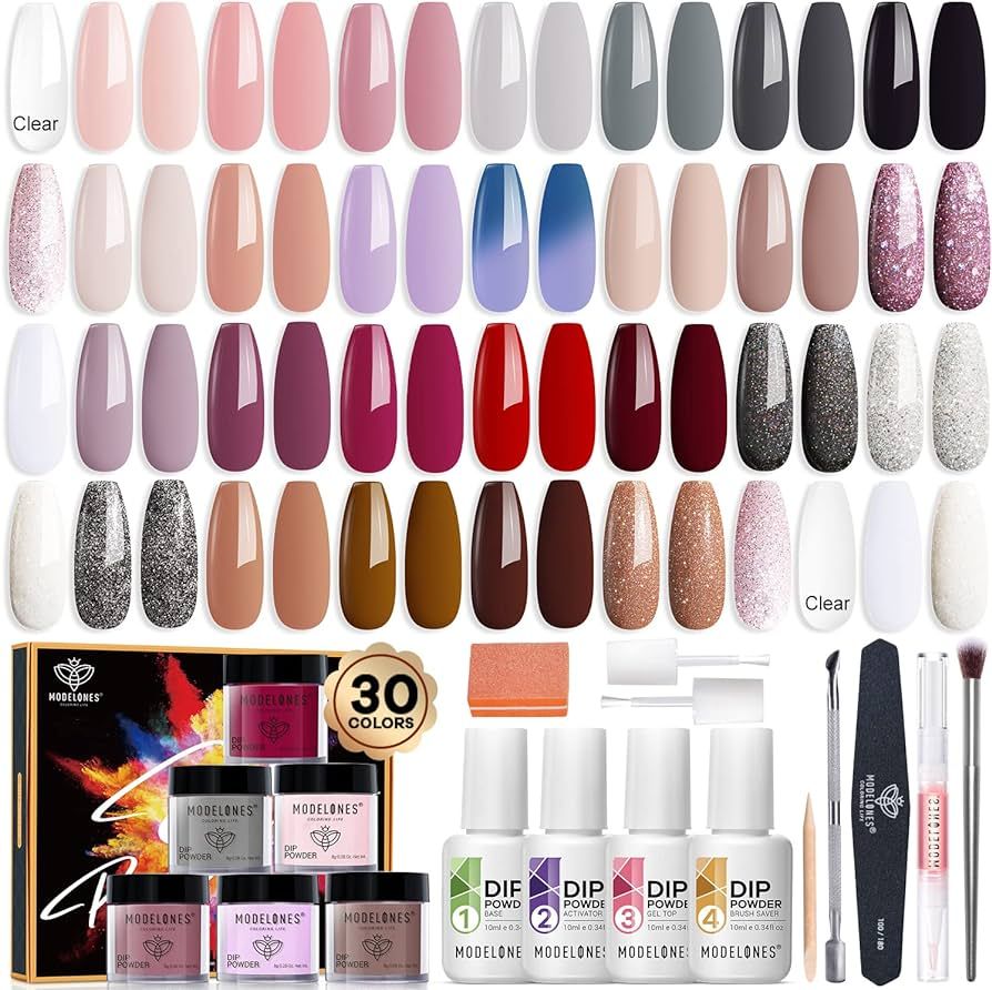 Modelones 42 Pcs Dip Powder Nail Kit Starter, 30 Colors Popular Nude Pink Dipping Powder Essentia... | Amazon (US)