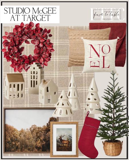 New Studio McGee Christmas at Target.  Follow @farmtotablecreations on Instagram for more inspiration. 
Cottonwood Hand Woven Plaid Wool/Cotton Rug. Leaf Christmas Wreath Red. Bobble Striped Knit Throw Blanket - red. Large Christmas Tree in Basket. 3pc Ceramic House LED Tea Light Holder Set. 11" x 14" Vintage Stage Framed Under Plexi. Oversized Bobble Knit Striped Square Throw Pillow Beige. 36" x 30" Golden Forest Framed Underglass Brown. 3pc Ceramic Tree LED Tea Light Holder Set. Scallop Christmas Stocking Red. Christmas Decor. Target Christmas. Holiday Decor. 

#LTKHoliday #LTKfindsunder50 #LTKhome