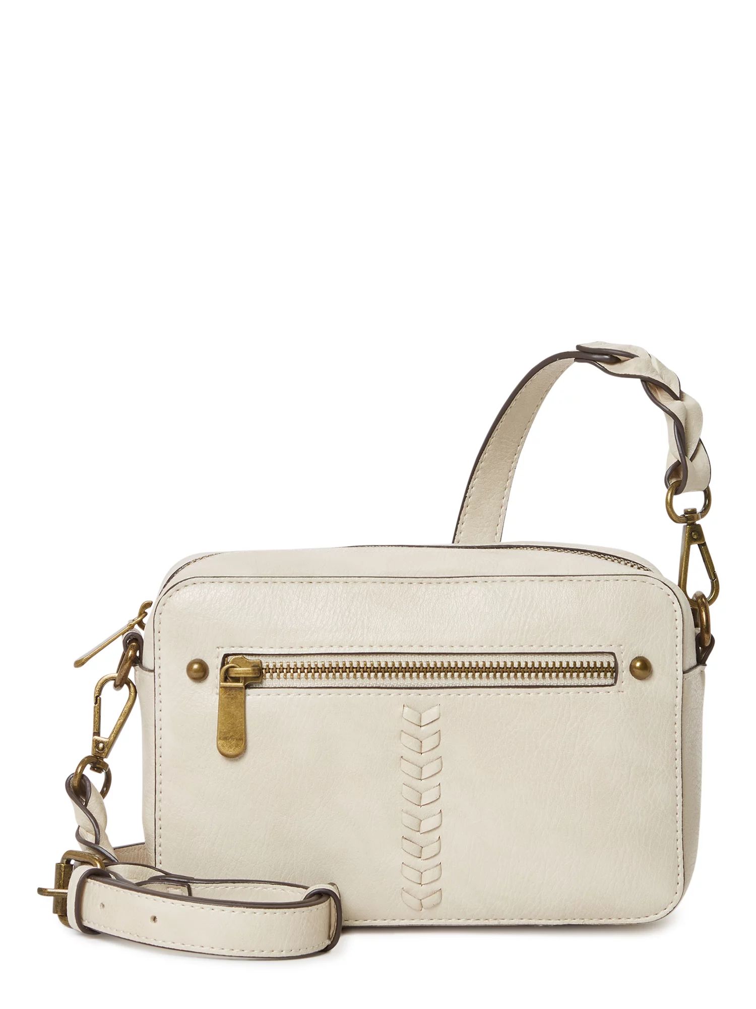 Time and Tru Women's Olivia Faux Leather Crossbody Handbag Beige | Walmart (US)
