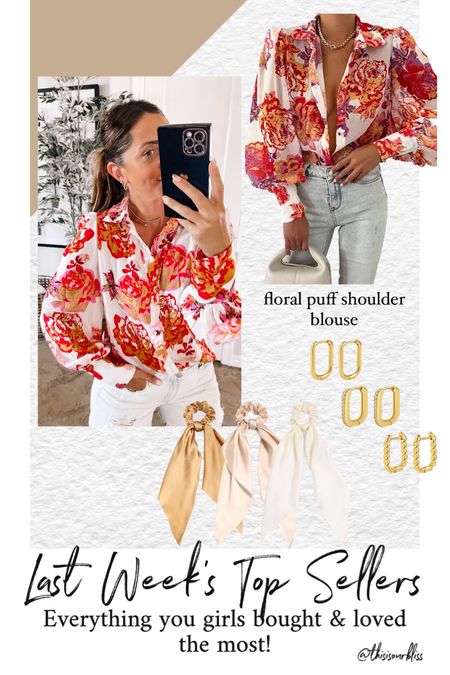 TOP SELLER!: Amazon floral blouse with puff shoulders & puff sleeves! 🌺🧡🌸Size small // summer blouse

#LTKunder50 #LTKstyletip #LTKFind