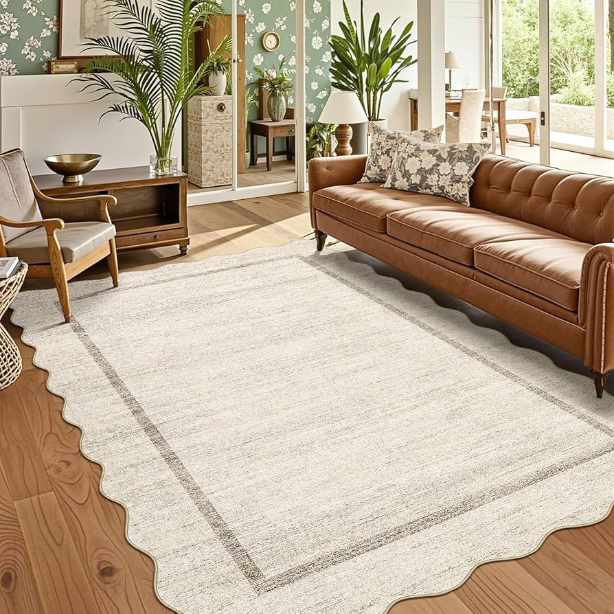 GarveeHome Scalloped Washable Rugs 5x7 Rug for Living Room Modern Non Slip | Amazon (US)