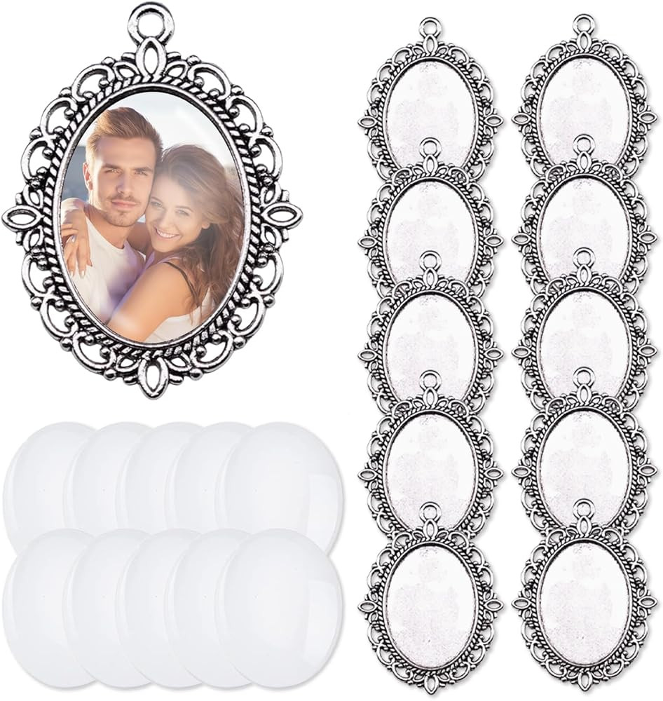 20Pcs Photo Charms Cabochon Blanks Set 10Pcs Large Oval Pendant Trays with 10 Glass Cabochons for... | Amazon (US)