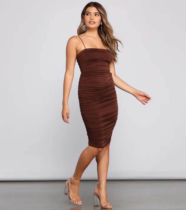 She's A Showstopper Ruched Midi Dress | Windsor Stores