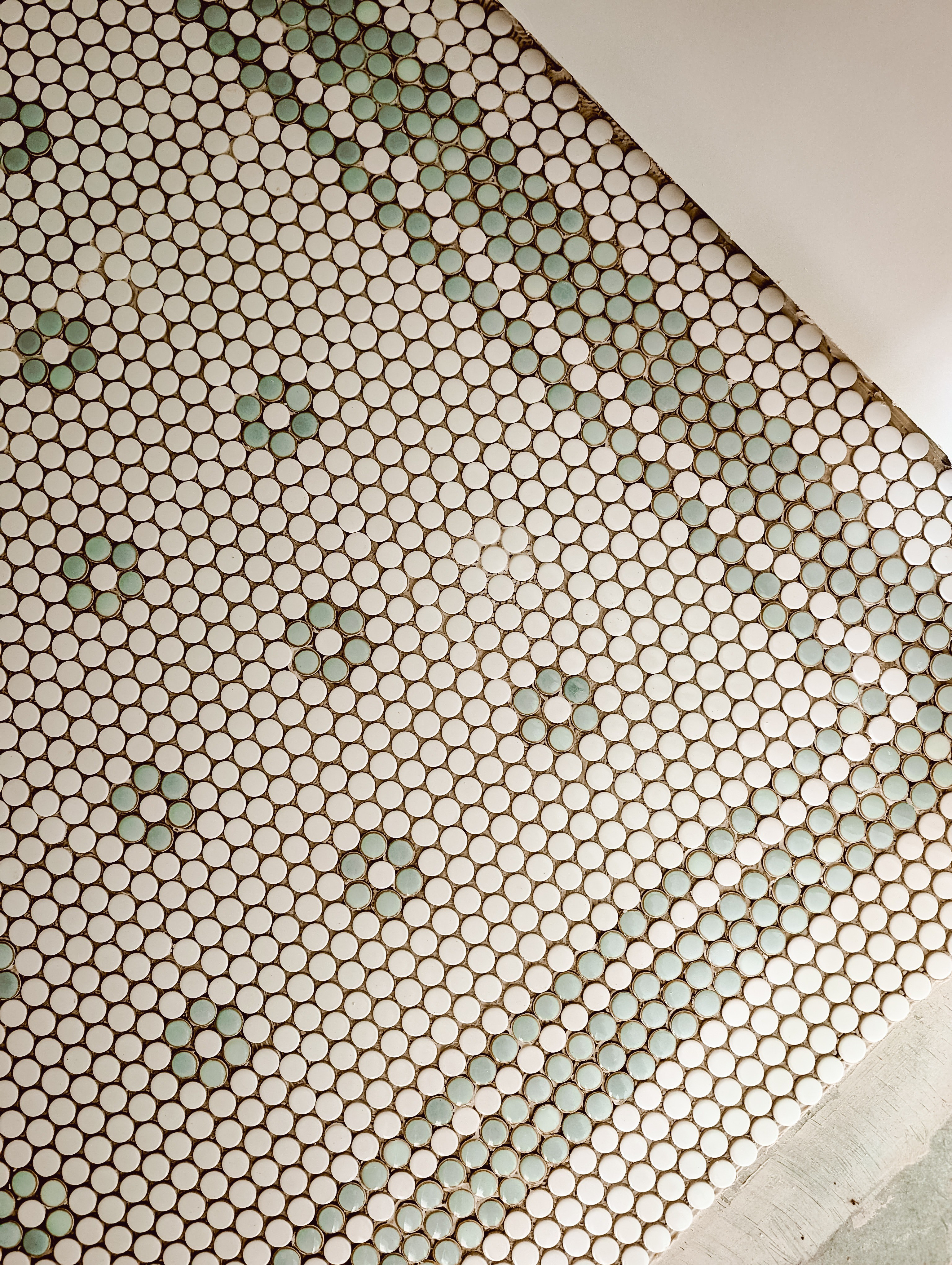 We created our own custom penny tile design by mixing white and mint green penny tile from Lowe's. Y'all I have never seen prettier tile in my life... The colors in these mint green penny tile have so much variation. Some look teal and some look pale mint. I can only imagine how pretty it'll look once we have lights on in here! Cottage bathroom reveal coming soon...

#LTKHome