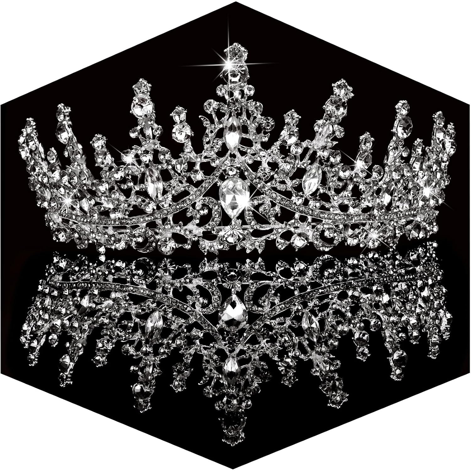 TOBATOBA Silver Wedding Crystal Tiaras and Crowns for Women, Bride Royal Queen Headband Princess Quinceanera Headpieces for Birthday Prom Pageant Party | Amazon (US)