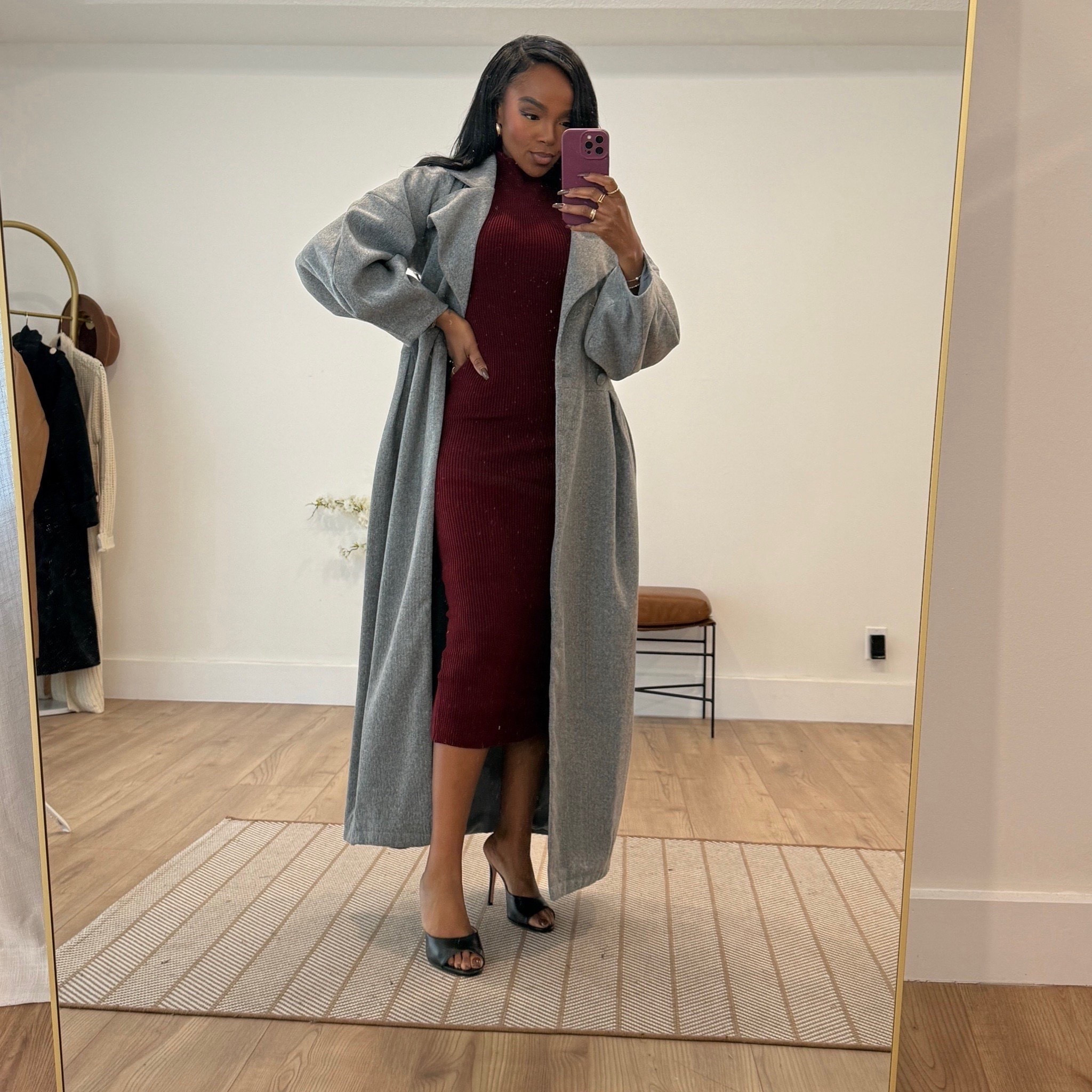 ✨ Polished Neutrals with a Rich Pop

This look is all about balance — a sleek ribbed knit dress paired with a longline gray coat for an effortlessly elevated finish. The rich burgundy tone adds depth while the structured outer layer keeps the outfit timeless and refined. Easy to dress up or down, this is one of those outfits that works on repeat, making the cost per wear a win.

Perfect for:
• Dinner plans
• Work-to-evening transitions
• Meetings or appointments
• City days

📏 Sizing:
Dress: Small
Coat: Small
Heels: True to size

Measurements:
5’4” · 138 lbs · 34D · 27” waist · 40” hips

Save this post for later.

Gray coat outfit ideas, burgundy knit dress styling, polished neutral outfits, chic everyday looks, elevated layering staples, classic winter outfits.

Follow me on Instagram and YouTube @kirasfashionfinds  
Follow my LTK @kirasfashionfinds on the @shop.LTK app to view this post and get my exclusive app-only content!