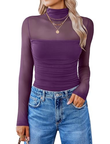 Avidlove Body Suits for Womens Long Sleeve Turtle Neck Shapewear Bodysuits Mesh One Piece Leotard Shirt Going Out Tops Fall Outfits | Amazon (US)