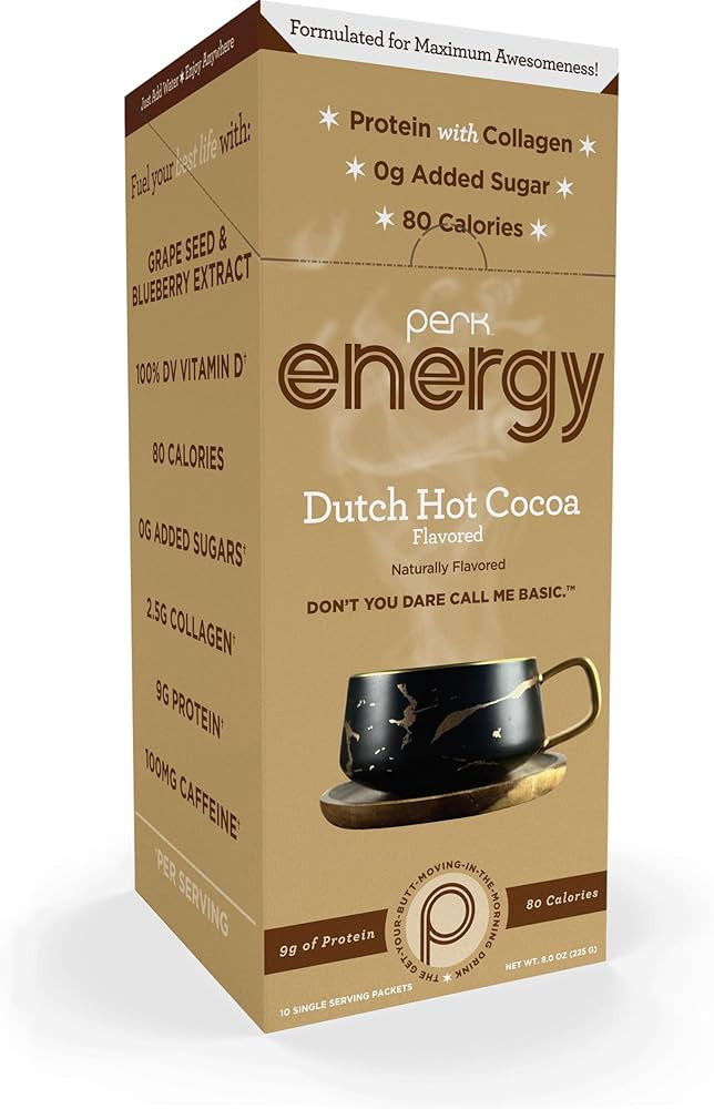 Perk Energy Original Dutch Hot Cocoa Flavored Drink Powder (10 Servings Stickpack) - Gluten-Free,... | Amazon (US)