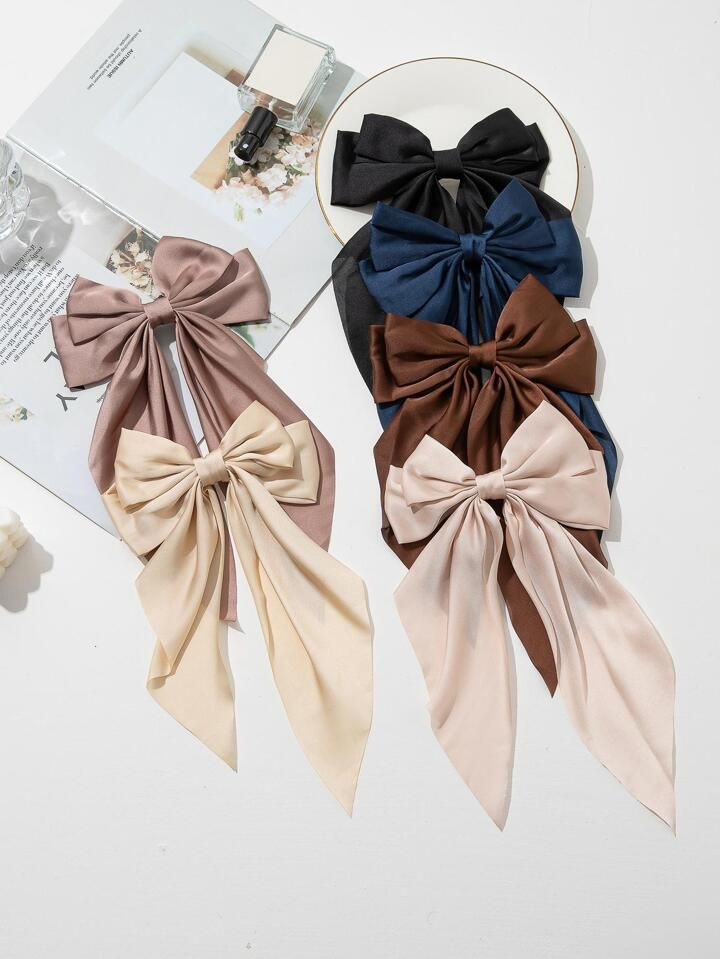 6pcs Middle Size Stylish Solid Color Ribbon Bow Alligator Clip for daily casual outing wear | SHEIN