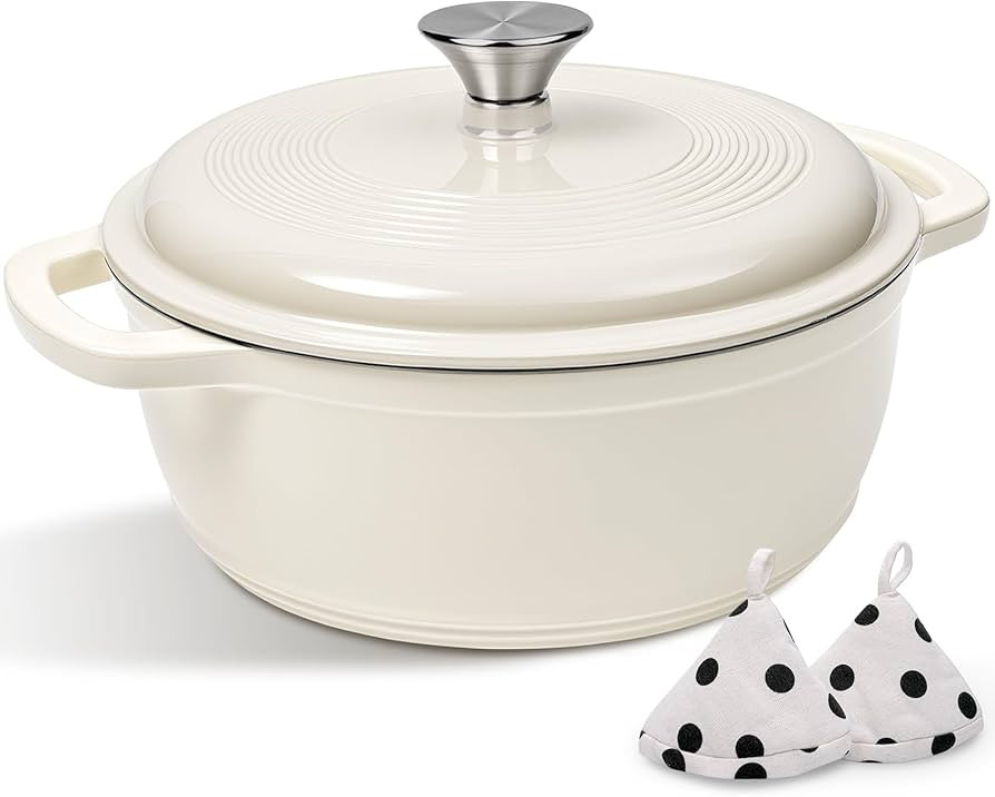 Enameled Cast Iron Dutch Oven Pot With Lid - AIVIKI 5QT Dutch Oven for Bread Baking With Cotton P... | Amazon (US)