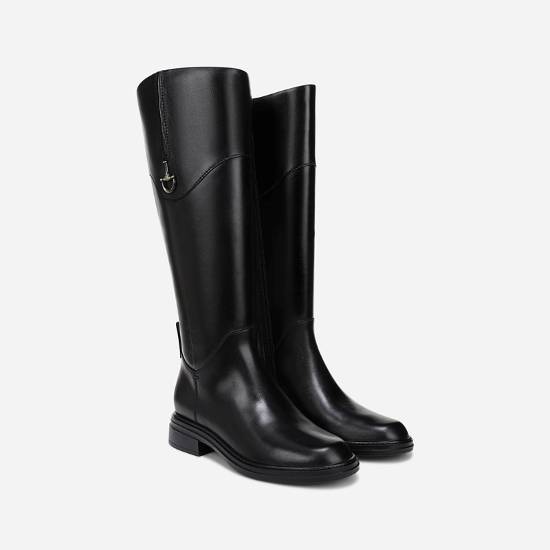27 EDIT Oslo Wide Calf Riding Boots, Black Leather, 9.0W Round Toe, Block Heels, Zip Closure, Rubber Outsole | Naturalizer