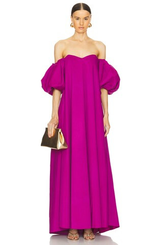 CAROLINE CONSTAS Palmer Off Shoulder Gown in Bougainvillea from Revolve.com | Revolve Clothing (Global)