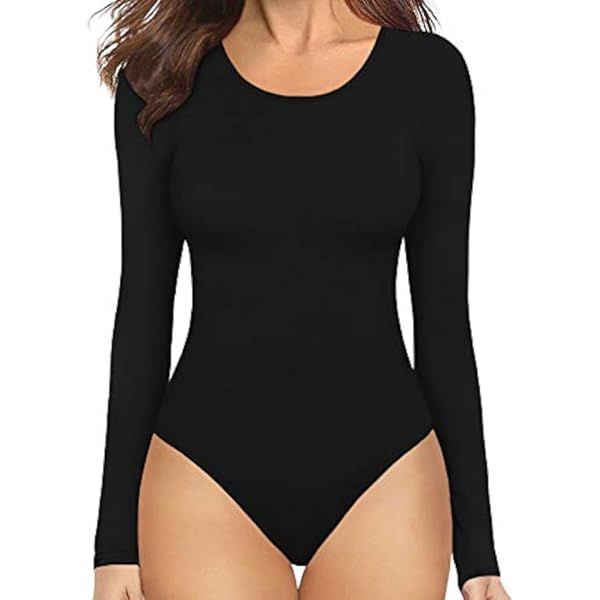 PUMIEY Women's Crew Neck Long Sleeve Bodysuit Second-skin Feel Tops Smoke Cloud Collection | Amazon (US)