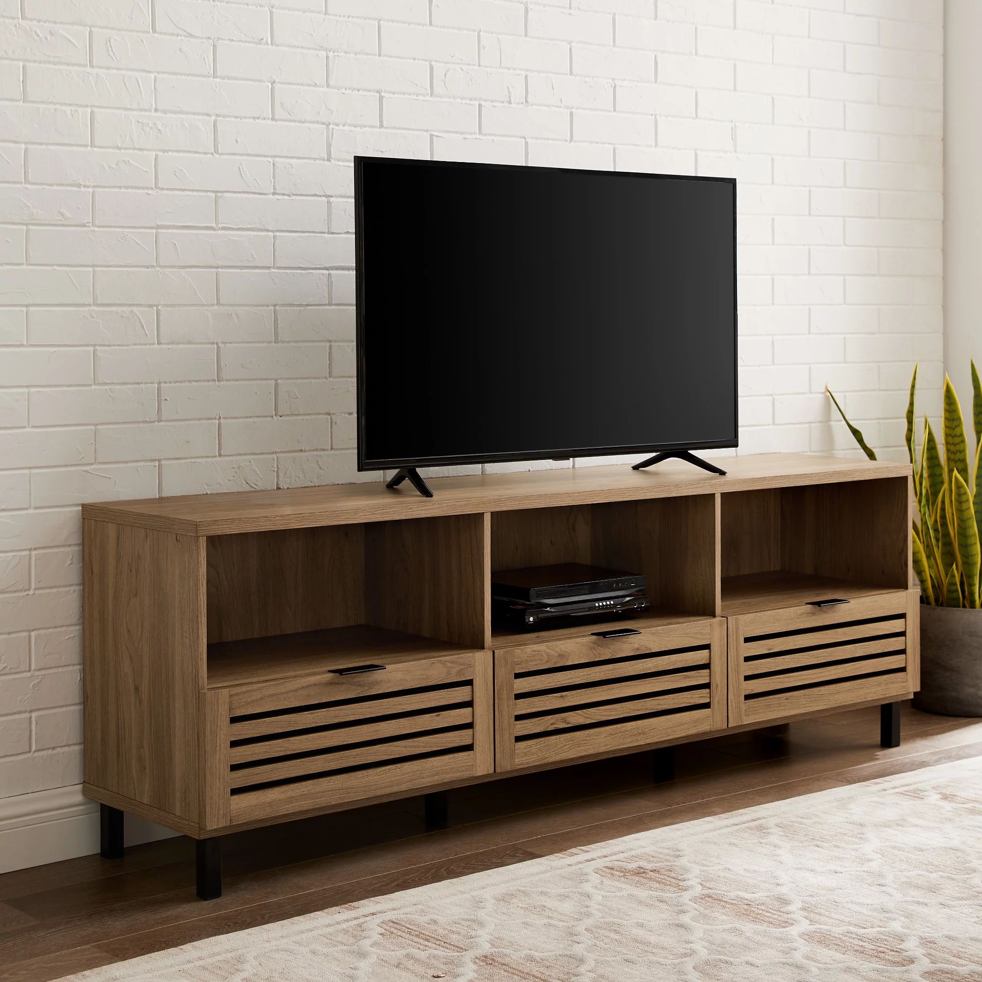 Jackson English Oak Modern Slatted 3-Drawer TV Stand by Manor Park - Walmart.com | Walmart (US)