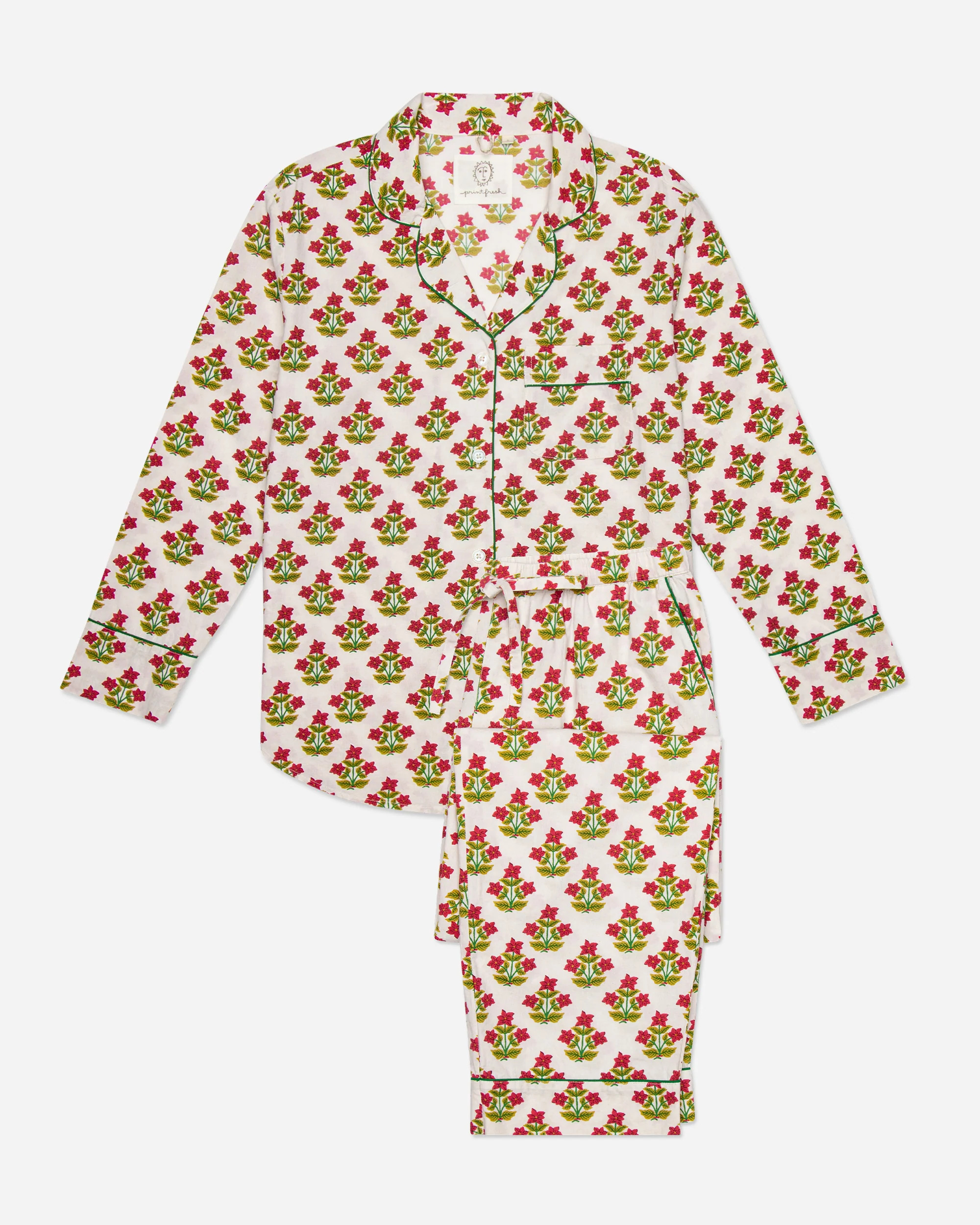 Pretty in Poinsettia - Long Sleep Set - Cream | Printfresh