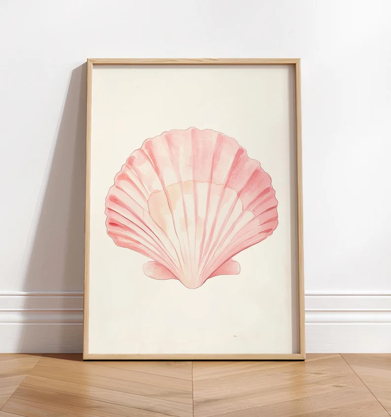 Soft Pink Seashell Print, Beachy Room Decor, Ocean Surf Poster, Coastal Granddaughter, Beach Hous... | Etsy (US)