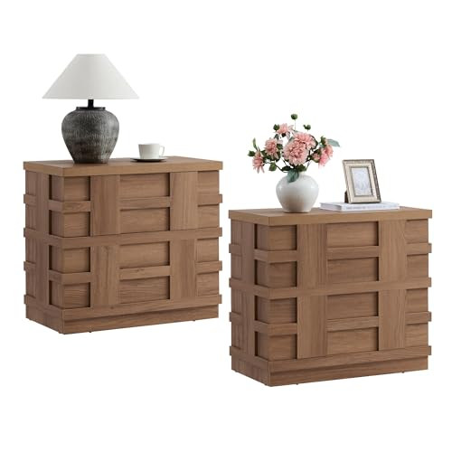 VividVibe Oversized Nightstand, Nightstand with Drawers, Large Bedside Table 3D Woven Texture Sid... | Amazon (US)