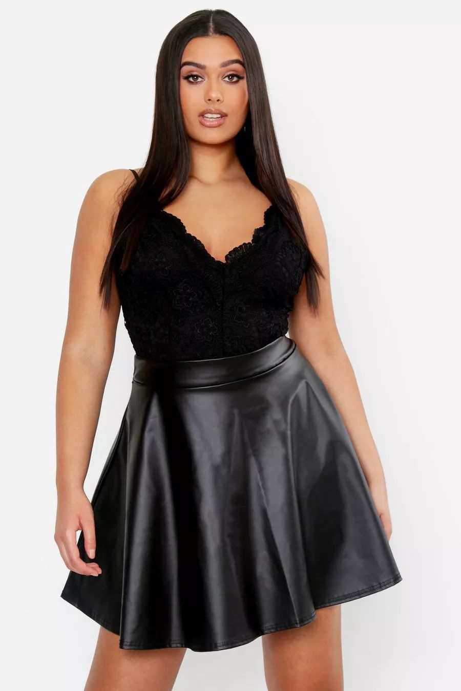 Plus PU Skater Skirt | Boohoo.com (US & CA)