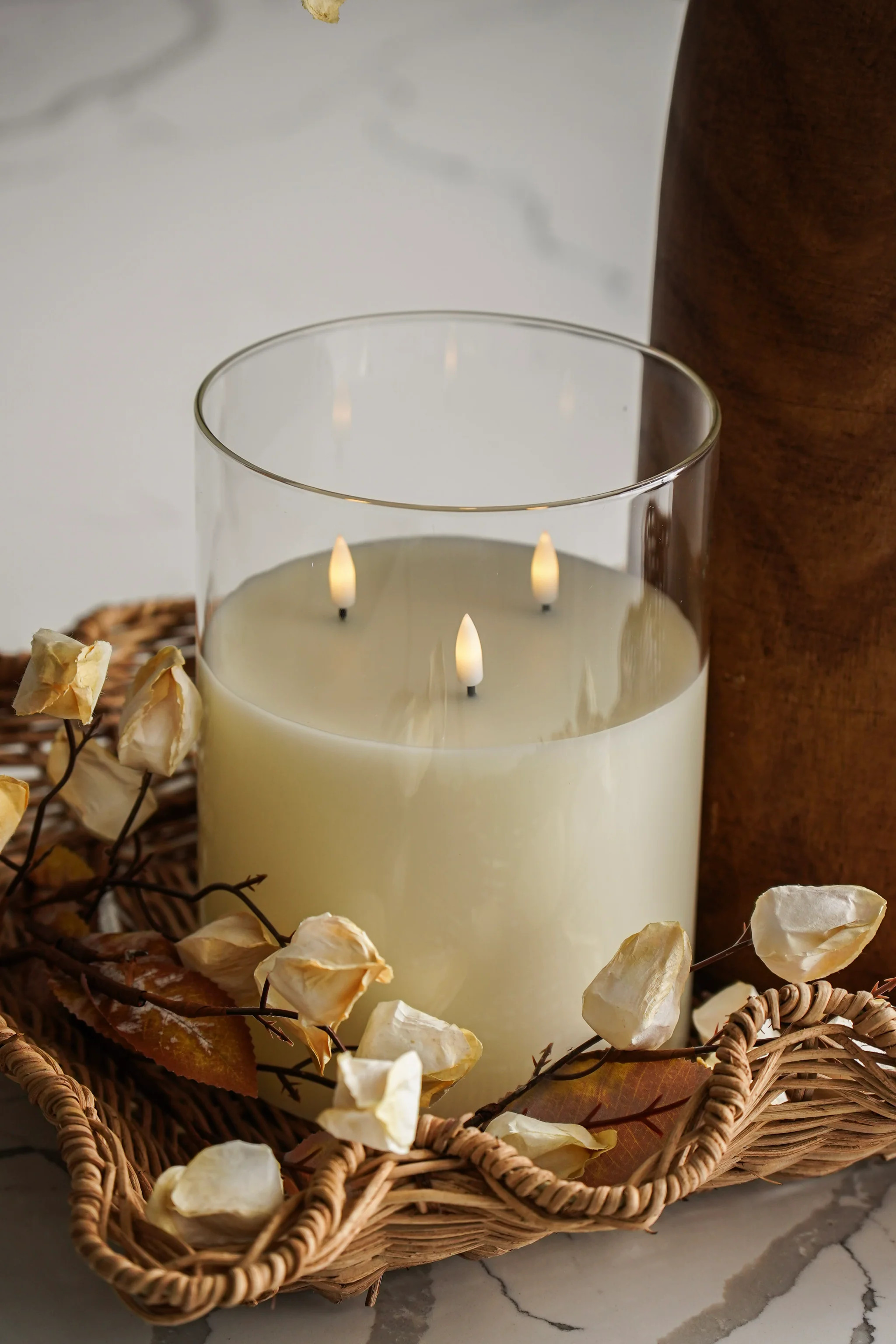 Flameless Triple Wick Glass Candle | MJHome