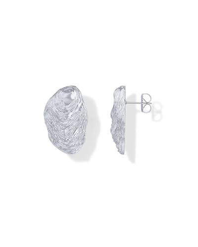 PAVOI Rhodium Plated Chunky Sea Shell Earrings for Women - Statement Coastal Seashell Stud Earrings - Trendy Beach Geometric Ridge Studs Summer Jewelry | Amazon (US)