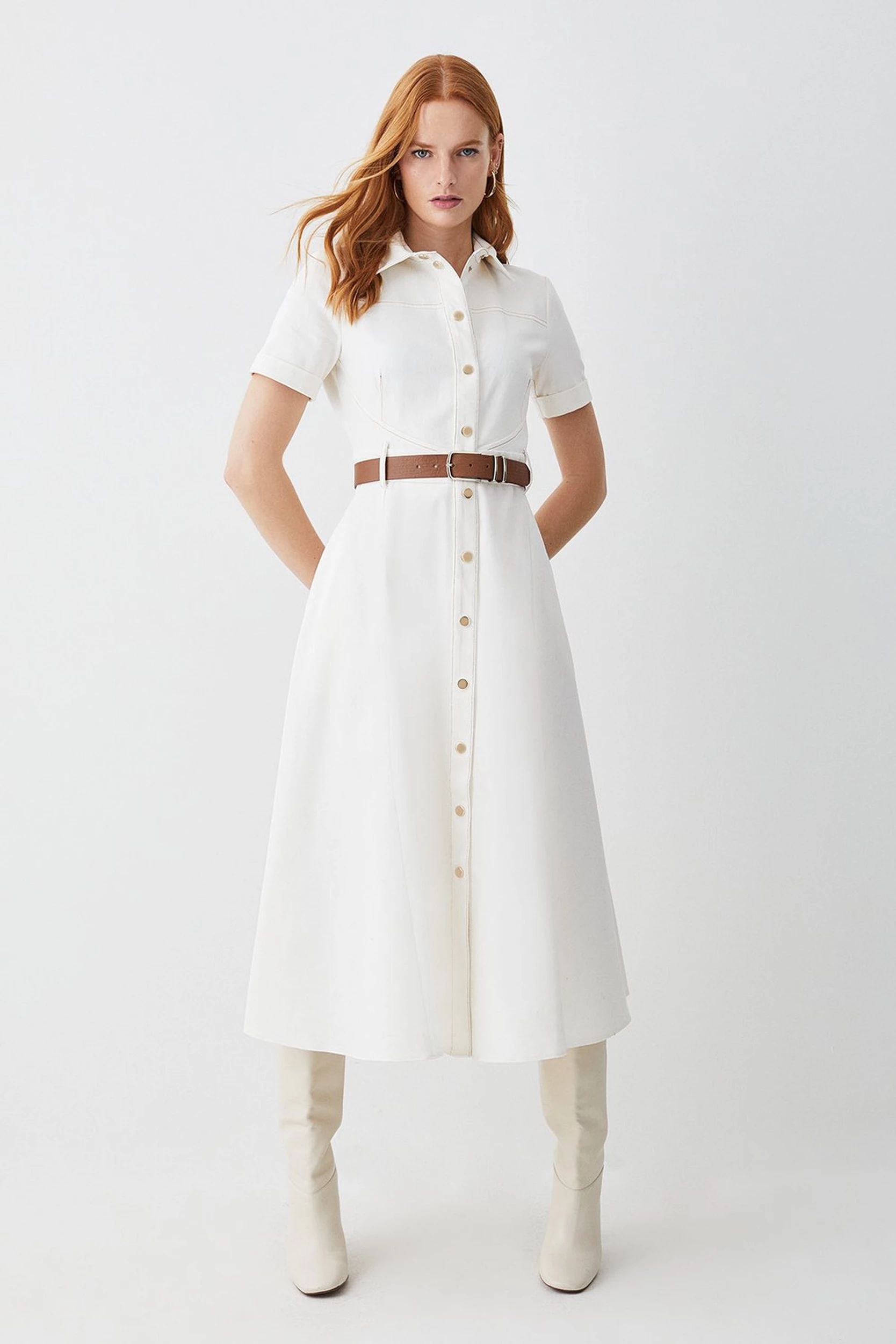 Tailored Belted Midi Shirt Dress | Karen Millen US