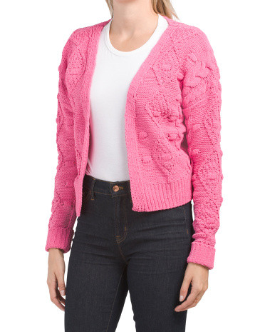 Chenille Pom Cable Knit Cropped Cardigan | Marshalls